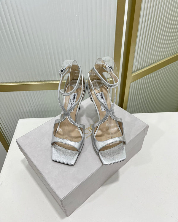 Jimmy Azia 95 In Silver Cowhide Sandals 587709