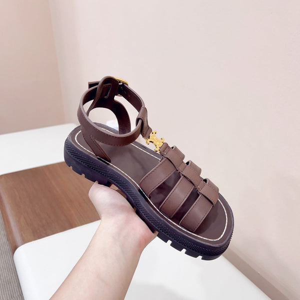 LYMPIA GLADIATOR SANDAL IN CALFSKIN CHOCOLATE BROWN