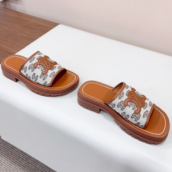 LEA TRIOMPHE PLATFORM SLIDES WOMEN VEGETABLE TANNED CALFSKIN BROWN/WHITE