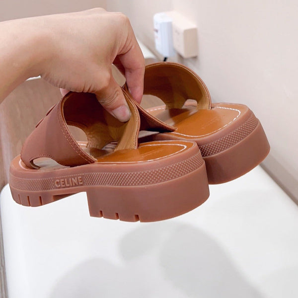 LEA TRIOMPHE PLATFORM SLIDES WOMEN VEGETABLE TANNED CALFSKIN BROWN