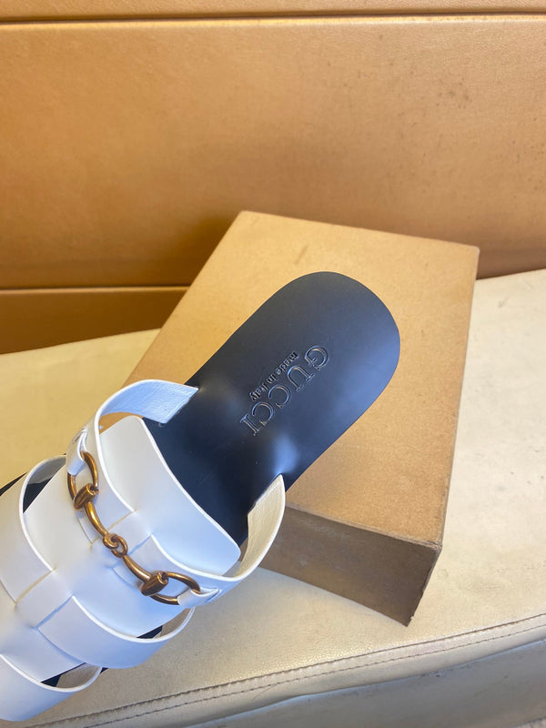 GG Men's Sandals Slide White Cowhide 724697