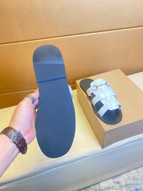 GG Men's Sandals Slide White Cowhide 724697