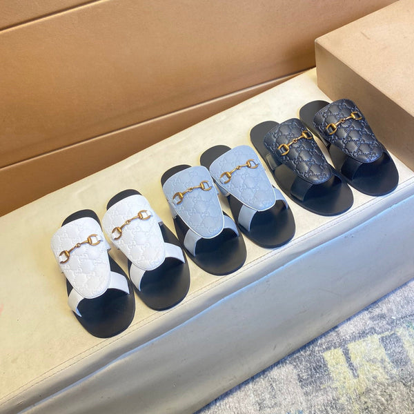 GG Men's Sandals Slide Multicolor Cowhide 724700