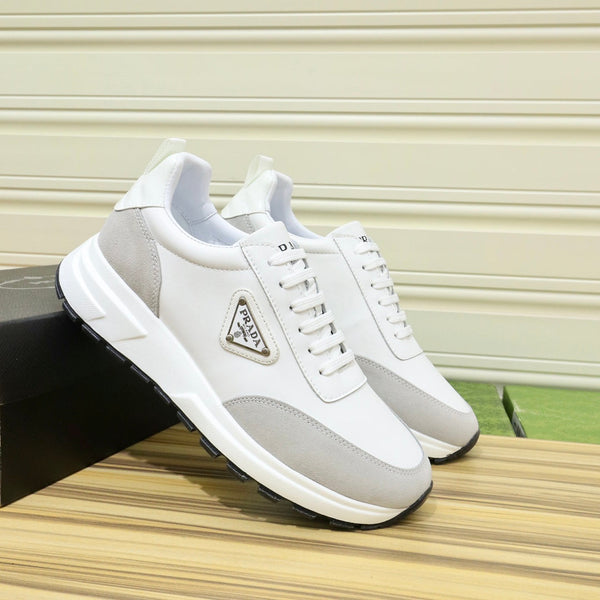 PRA SNEAKER IN WHITE CALFSKIN AND GREY SUEDE