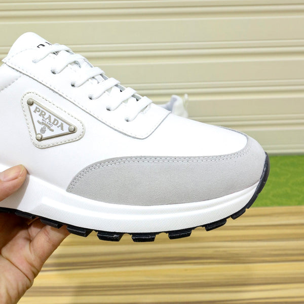 PRA SNEAKER IN WHITE CALFSKIN AND GREY SUEDE