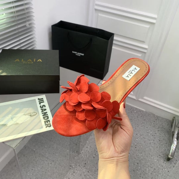 Alaia 25 Flower Slippers Orange Sheepskin 293159