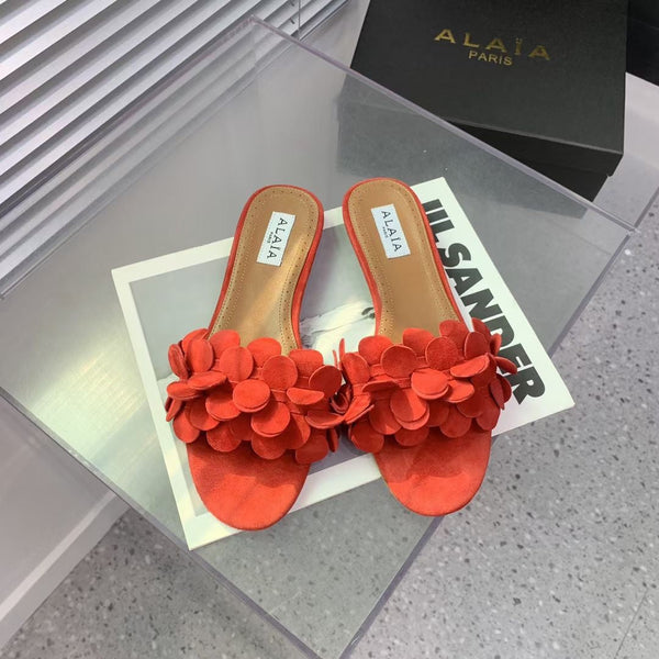 Alaia 25 Flower Slippers Orange Sheepskin 293159