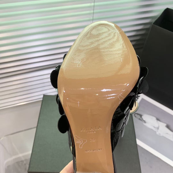 Alaia Confetti Leather Mules Glossy Black Sheepskin Cowhide 293163