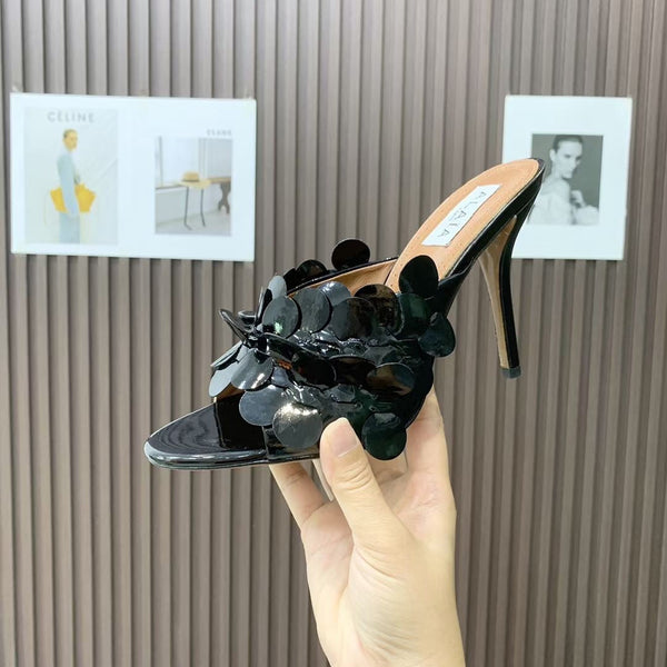 Alaia Confetti Leather Mules Glossy Black Sheepskin Cowhide 293163