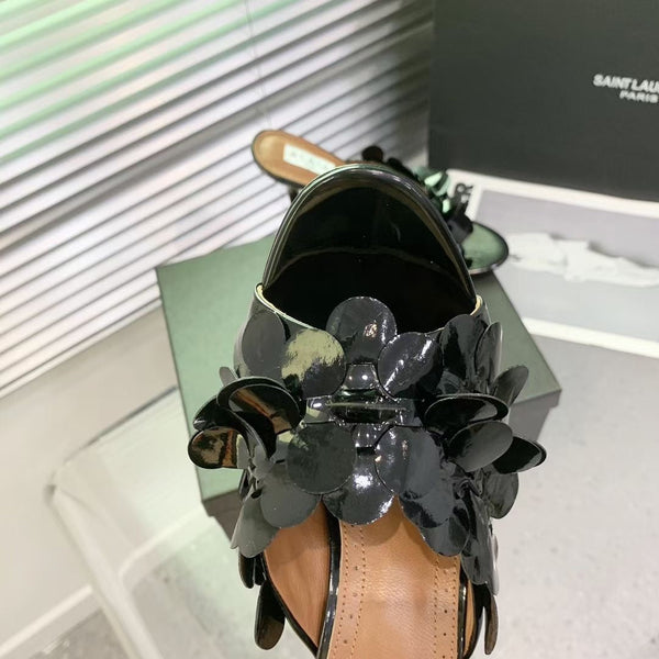 Alaia Confetti Leather Mules Glossy Black Sheepskin Cowhide 293163