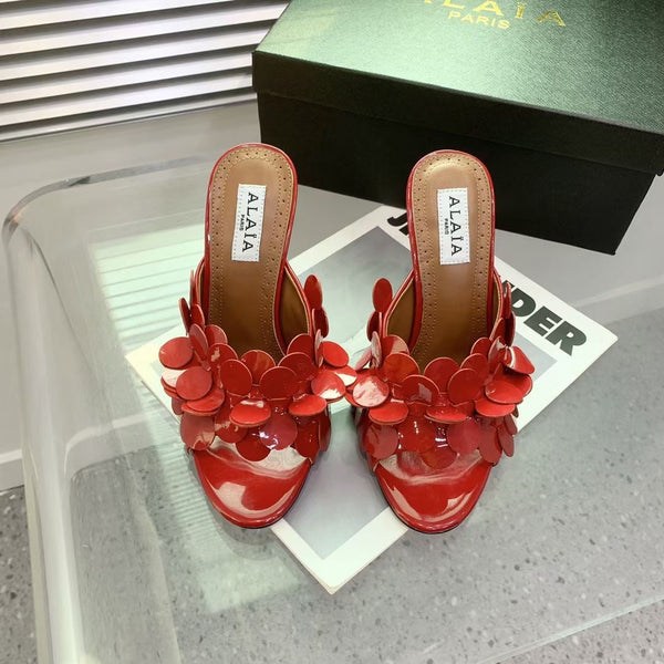 Alaia Confetti Leather Mules Red Sheepskin Cowhide 293164