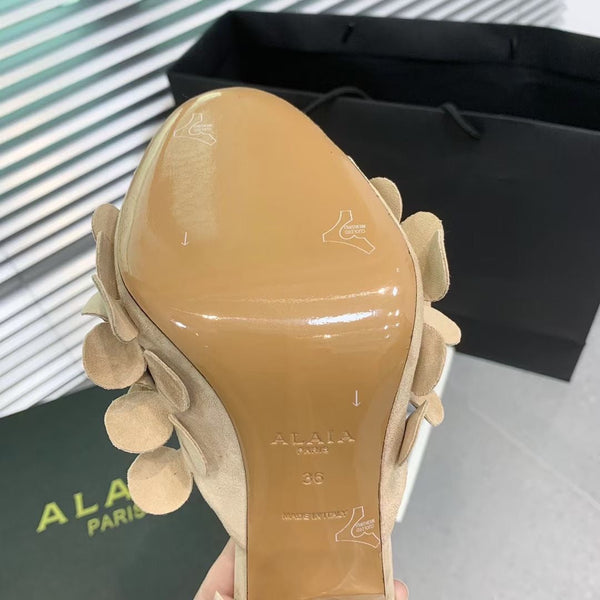 Alaia Confetti Leather Mules Pale Yellow Sheepskin Cowhide 293167