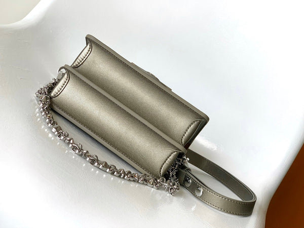 LV Dauphine Bag 20cm Metallic Sliver Monogram Embossed Cafskin