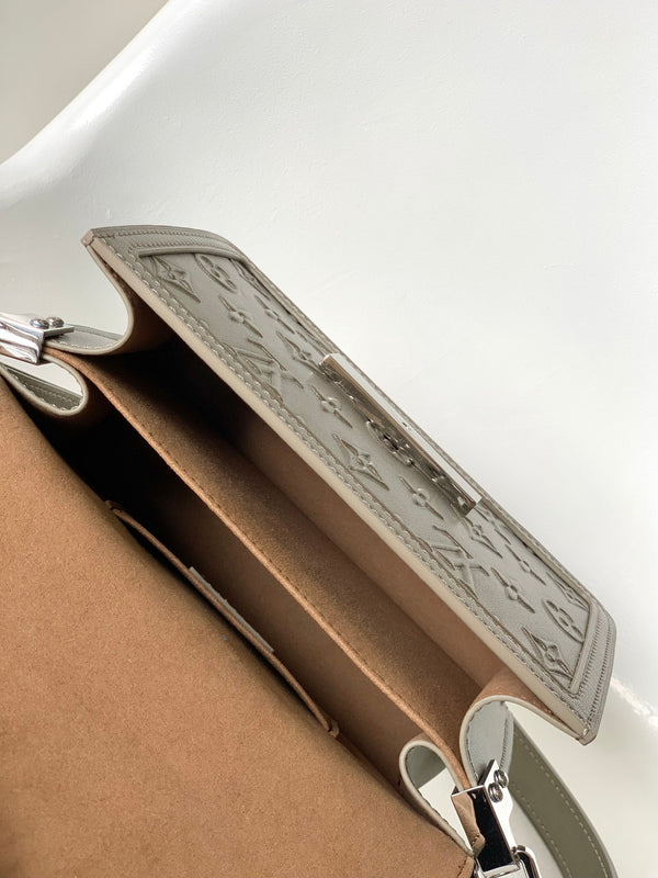 LV Dauphine Bag 20cm Metallic Sliver Monogram Embossed Cafskin