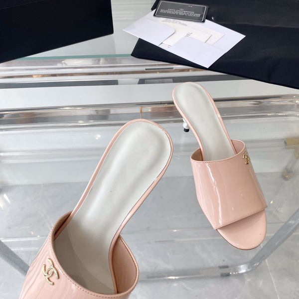 high heel 70 mule sandals pink white patent calfskin