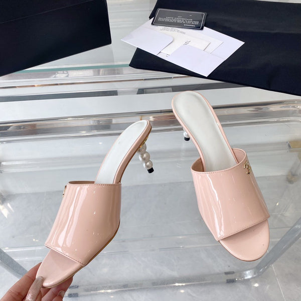 high heel 70 mule sandals pink white patent calfskin