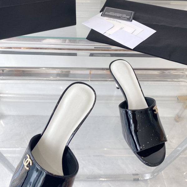 high heel 70 mule sandals black white patent calfskin
