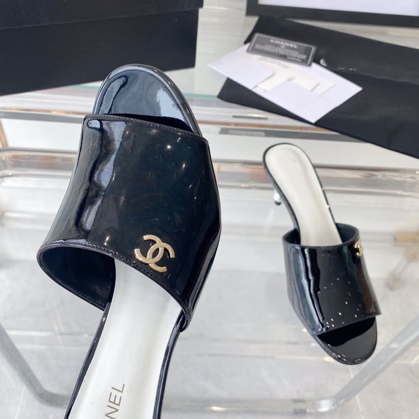 high heel 70 mule sandals black white patent calfskin