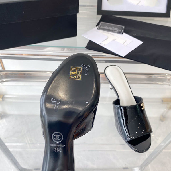 high heel 70 mule sandals black white patent calfskin