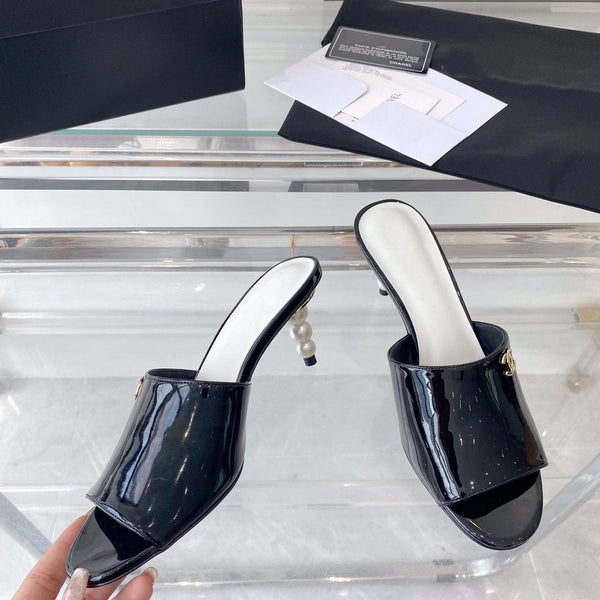 high heel 70 mule sandals black white patent calfskin