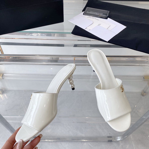 high heel 70 mule sandals white patent calfskin