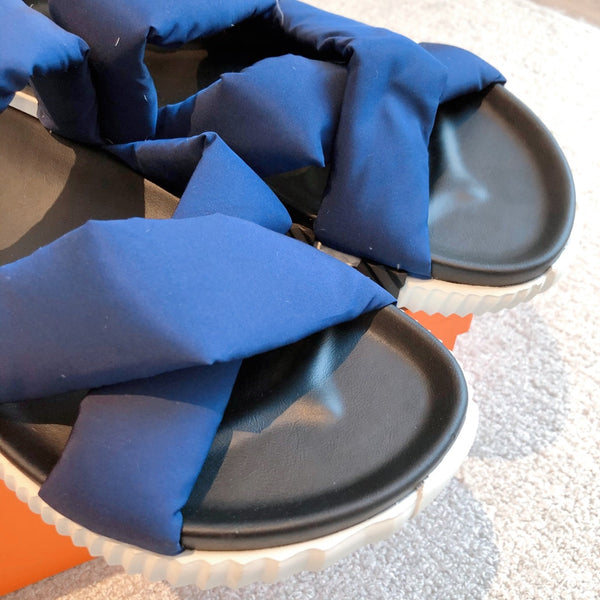 SANDALO HM ELECTRIC IN TESSUTO COBALTO E PELLE DI VITELLO