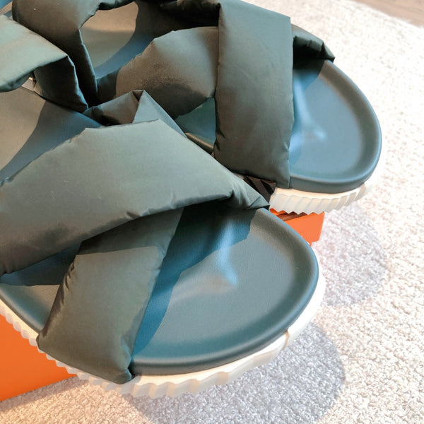 HM ELECTRIC SANDAL SPRUCE FABRIC AND CALFSKIN