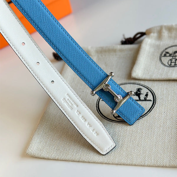 Fibbia HM Silver Mors H e cintura reversibile da 24 mm in pelle blu bianca 125360