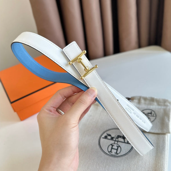 HM Gold Mors H buckle & Reversible 24 mm belt Blue White leather 125359