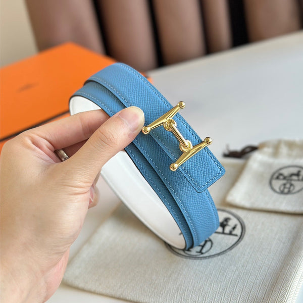 HM Gold Mors H buckle & Reversible 24 mm belt Blue White leather 125359