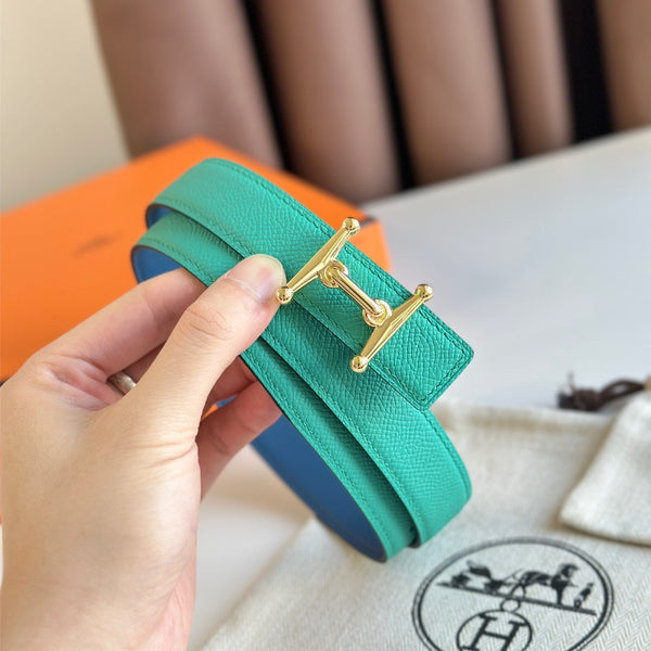 Fibbia HM Gold Mors H e cintura reversibile da 24 mm in pelle blu verde 125357