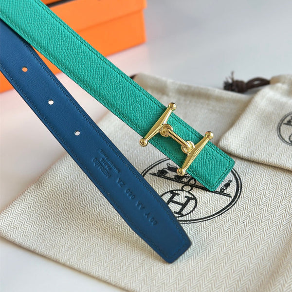 Fibbia HM Gold Mors H e cintura reversibile da 24 mm in pelle blu verde 125357