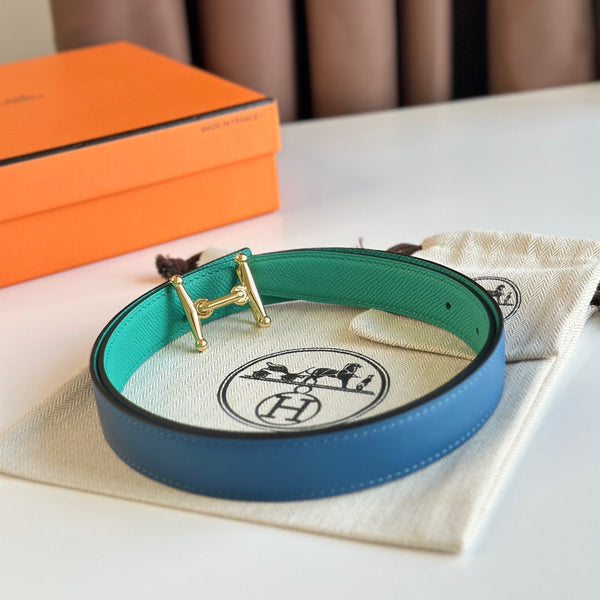 Fibbia HM Gold Mors H e cintura reversibile da 24 mm in pelle blu verde 125357