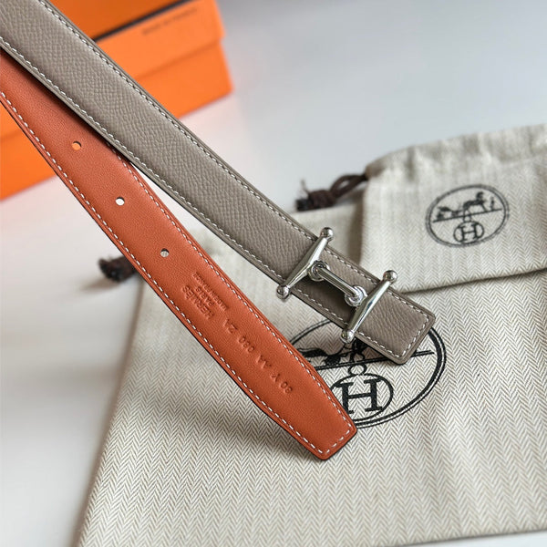 Fibbia HM Silver Mors H e cintura reversibile da 24 mm in pelle arancione beige 125356