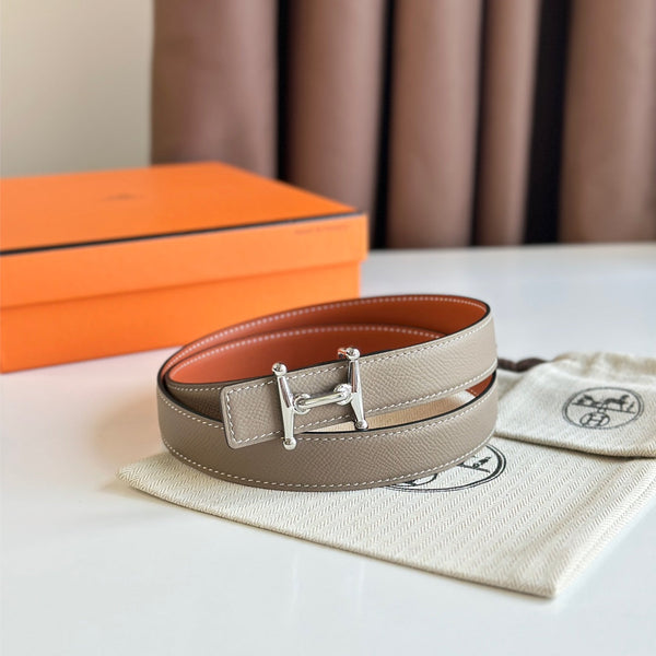 Fibbia HM Silver Mors H e cintura reversibile da 24 mm in pelle arancione beige 125356