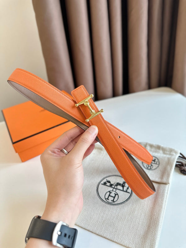 Fibbia HM Gold Mors H e cintura reversibile da 24 mm in pelle arancione beige 125355