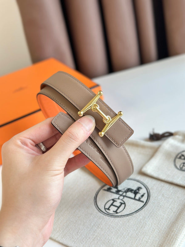 Fibbia HM Gold Mors H e cintura reversibile da 24 mm in pelle arancione beige 125355