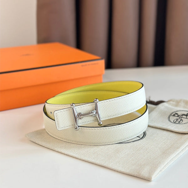 Fibbia HM Silver Mors H e cintura reversibile da 24 mm in pelle giallo beige 125367