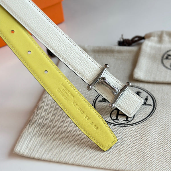 Fibbia HM Silver Mors H e cintura reversibile da 24 mm in pelle giallo beige 125367