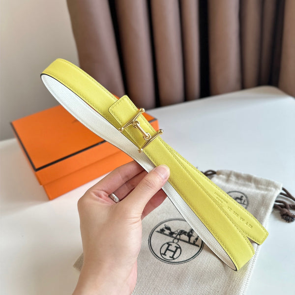 Fibbia HM Gold Mors H e cintura reversibile da 24 mm in pelle giallo beige 125368