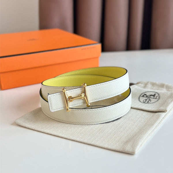 Fibbia HM Gold Mors H e cintura reversibile da 24 mm in pelle giallo beige 125368