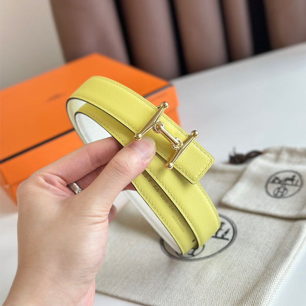 Fibbia HM Gold Mors H e cintura reversibile da 24 mm in pelle giallo beige 125368