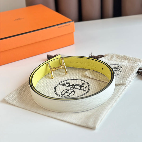 Fibbia HM Gold Mors H e cintura reversibile da 24 mm in pelle giallo beige 125368