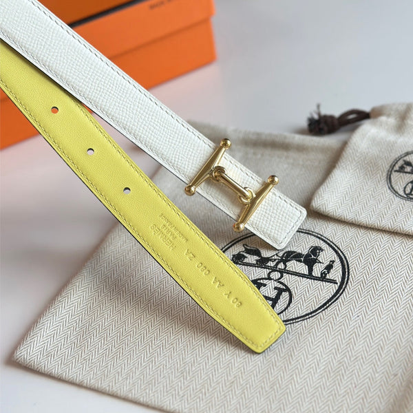 Fibbia HM Gold Mors H e cintura reversibile da 24 mm in pelle giallo beige 125368