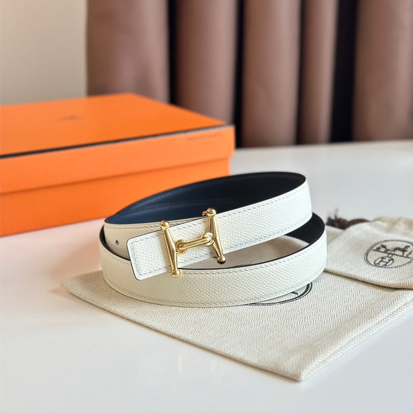 HM Gold Mors H buckle & Reversible 24 mm belt Blue Beige leather 125365