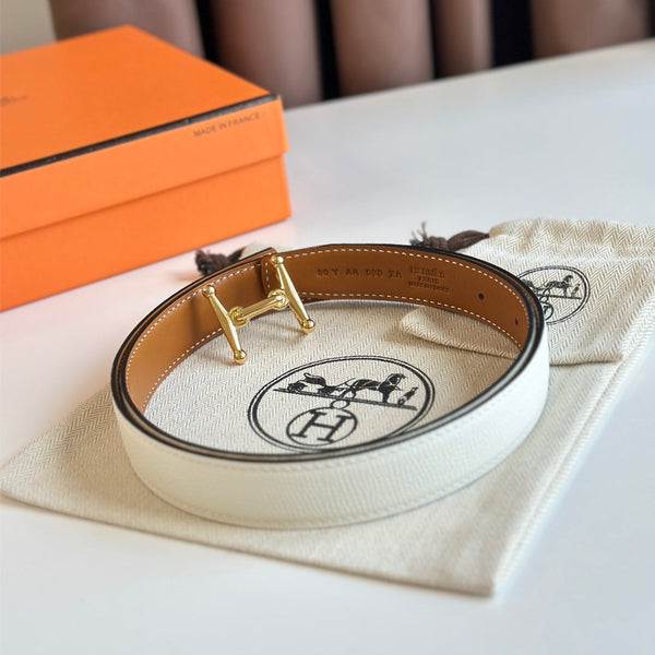 Fibbia HM Gold Mors H e cintura reversibile da 24 mm in pelle marrone bianca 125364