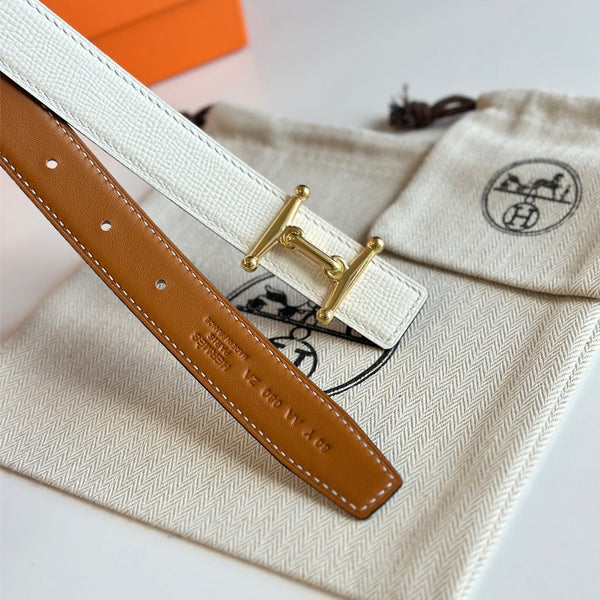 Fibbia HM Gold Mors H e cintura reversibile da 24 mm in pelle marrone bianca 125364