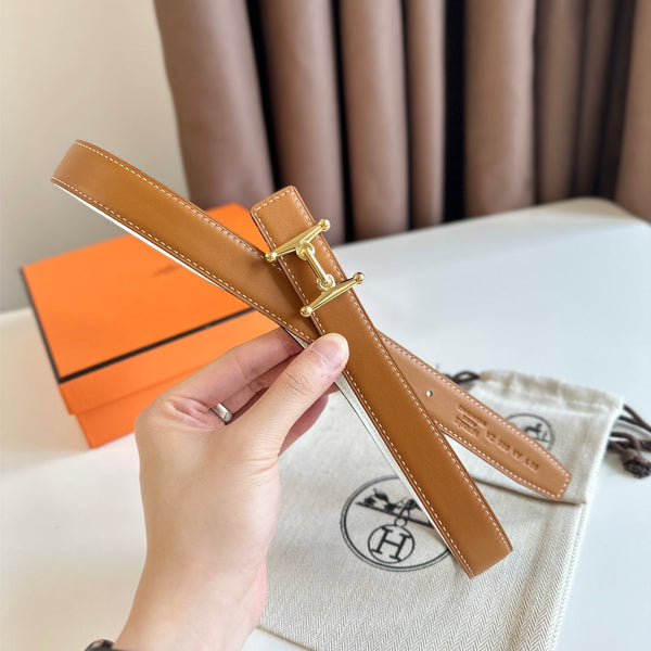 Fibbia HM Gold Mors H e cintura reversibile da 24 mm in pelle marrone bianca 125364