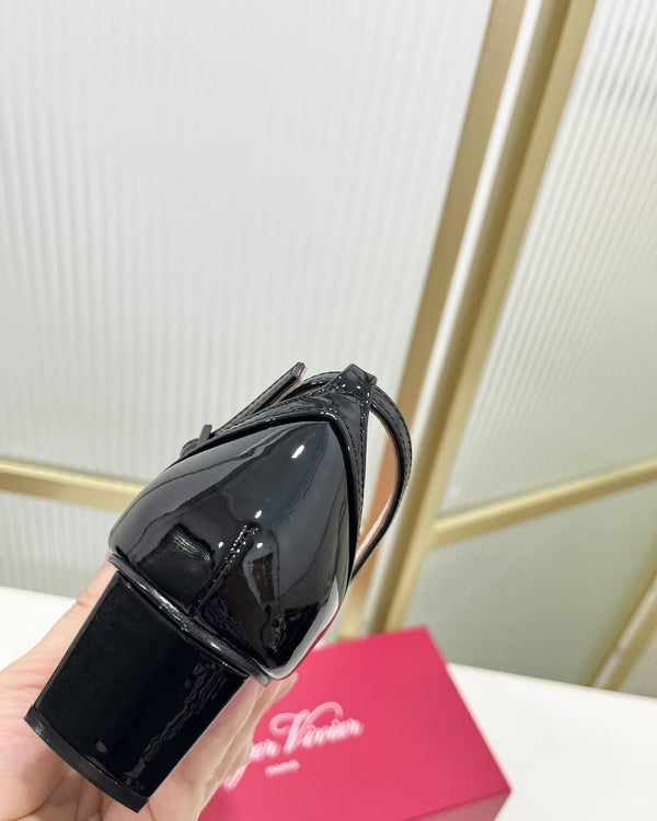 Trompette Metal Buckle Slingback Pump 45 Black Patent Leather