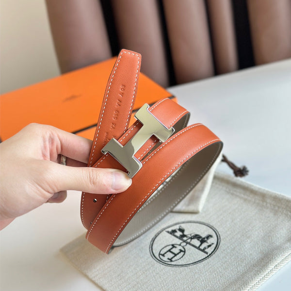 Cintura HM Silver Constance & Reverible in pelle marrone etoupe 125372